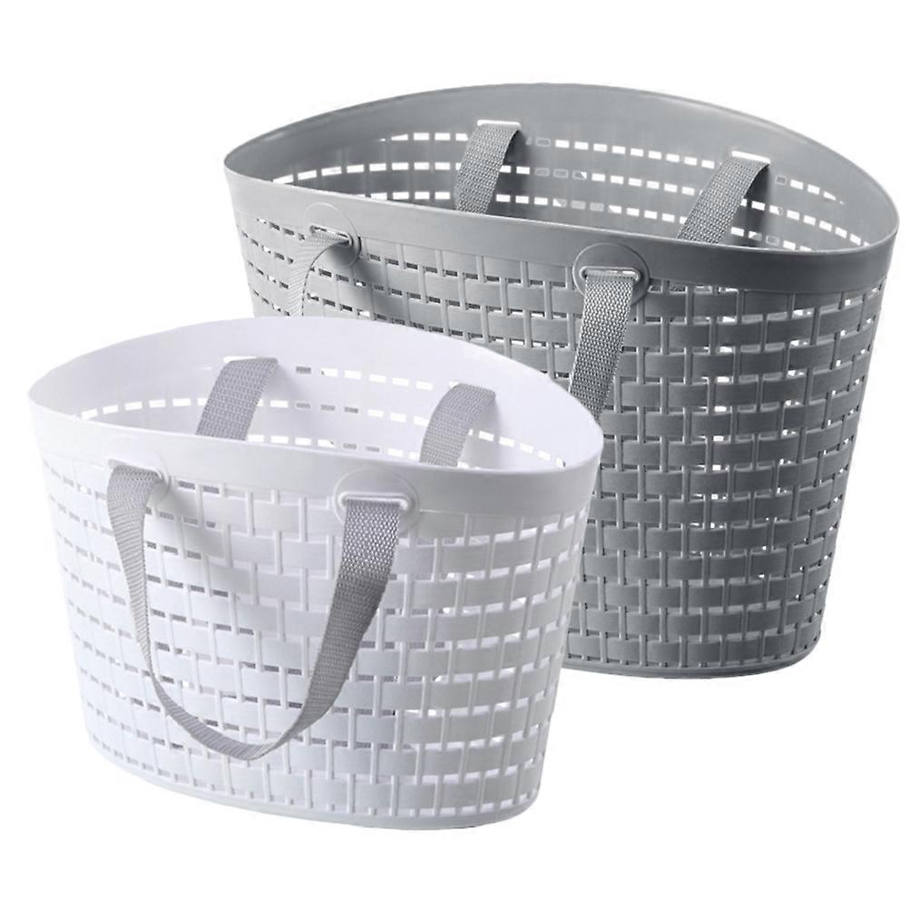 Bathroom Baskets Storage Bin With Handle 34.50X28.00X20.00CM Grey Water Drainage 2Pcs