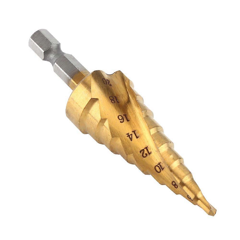 TiCoated Step Drill Bit, High Speed Steel, Hex Shank, 4-20 mm Capacity, Long-Lasting Coating