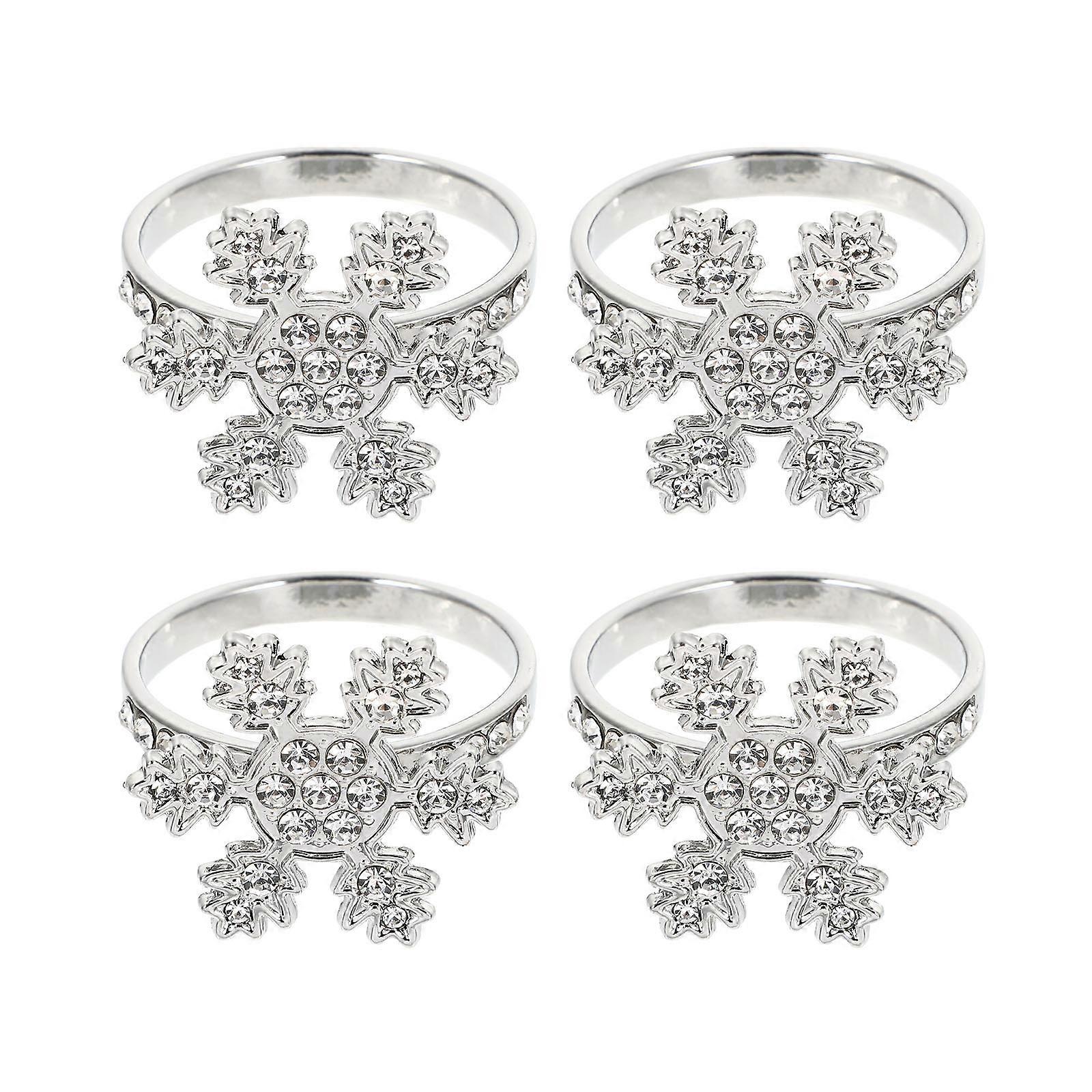 Chic Napkin Ring Silver Snowflake Shape Decoration 4Pcs