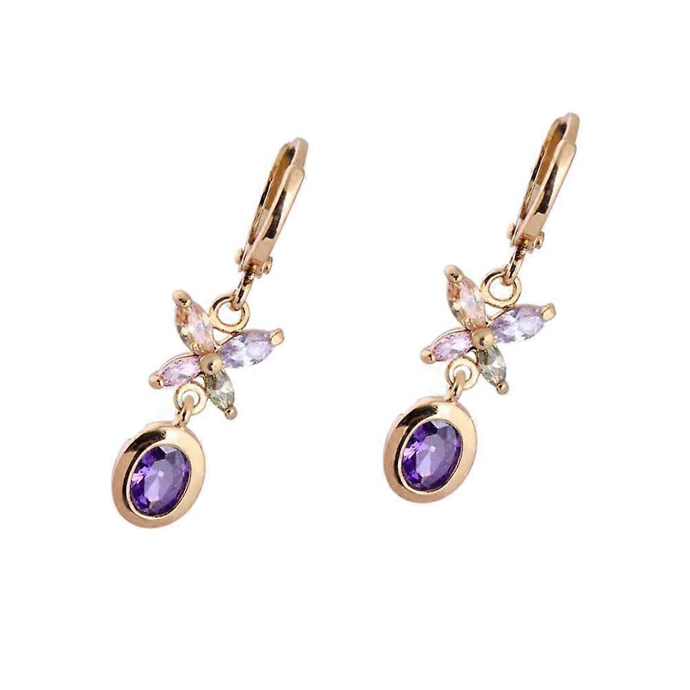 花嫁介添人のイヤリングパープルジルコンシンプルなハンギングイヤースタッドジュエリーの装飾パーティー、結婚式、祭り、誕生日、1ペアのプレゼント