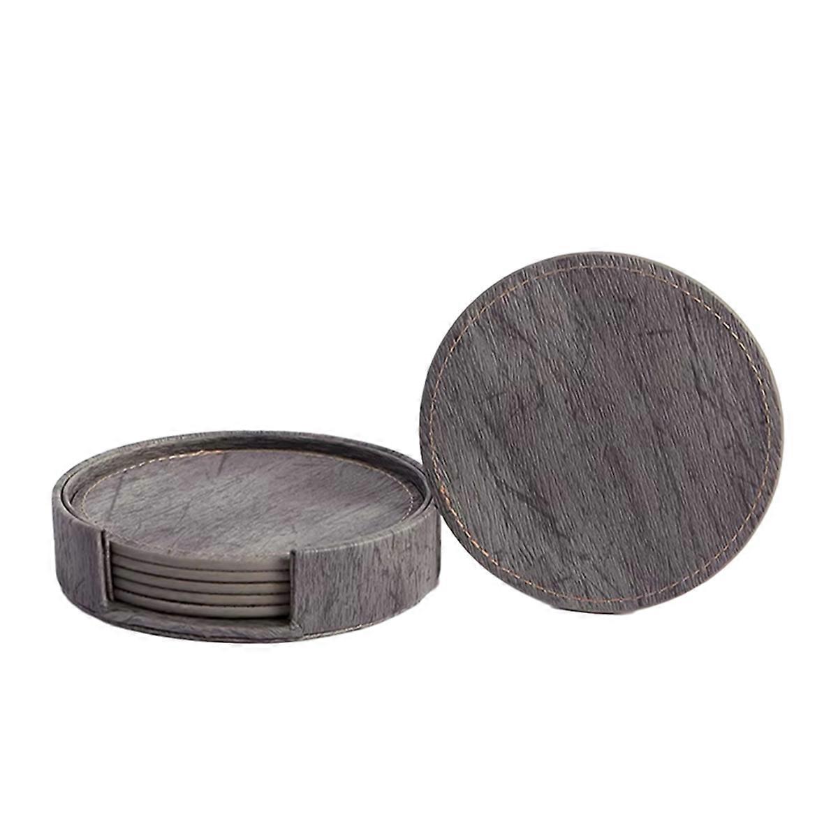 Set of 6 Wood Grain Leather Coasters for Tea & Coffee Cups - Insulated, Non-Slip Placemats for Home