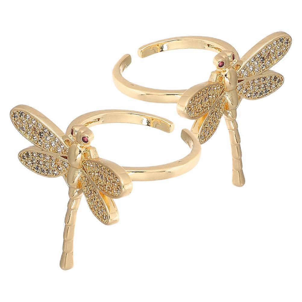 Dragonfly Adjustable Ring Gold Plated Copper For Women Daily Wear Parties Dates Golden Color 2.80X2.60X2.60CM 2Pcs