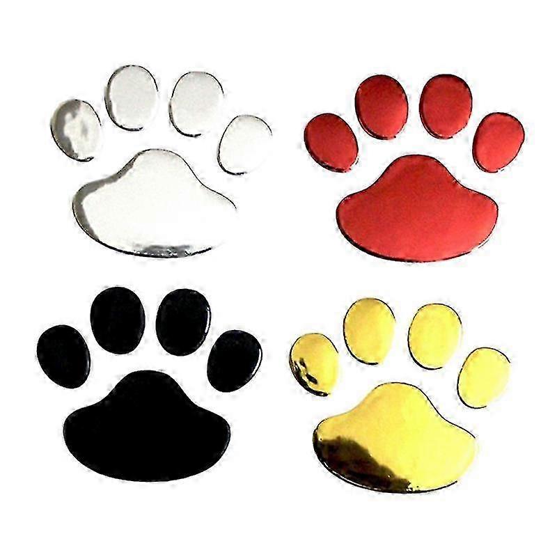 4 pairs of PVC dog claw car stickers scratch decals cartoon dog car decorations (red + silver + gold + black)