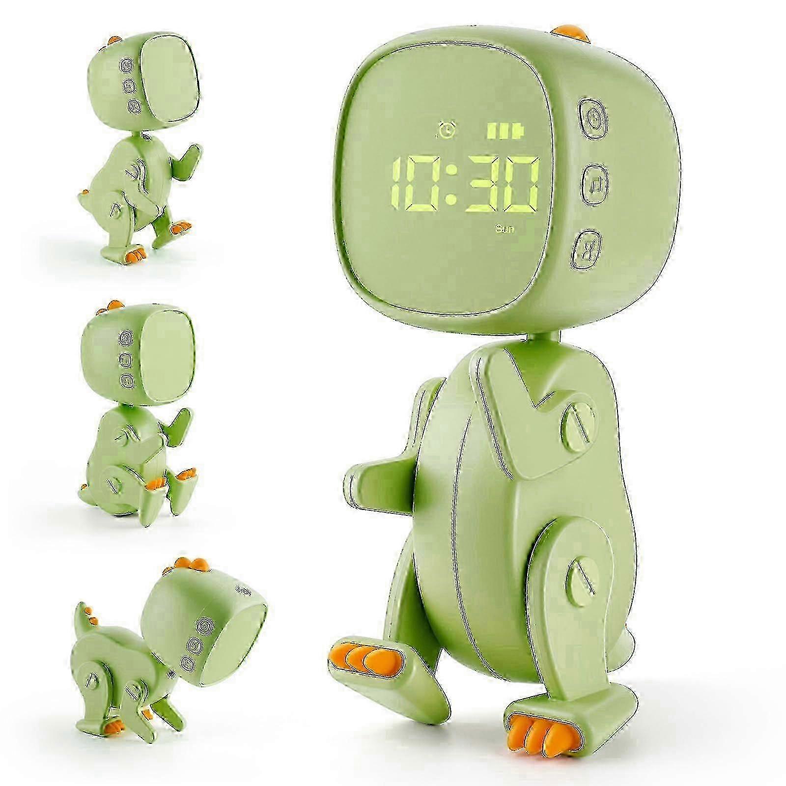Children's Alarm Clock, Dinosaur Design Alarm Clock, Rechargeable Learning Clock with 6 Shapes, Night Light Timer
