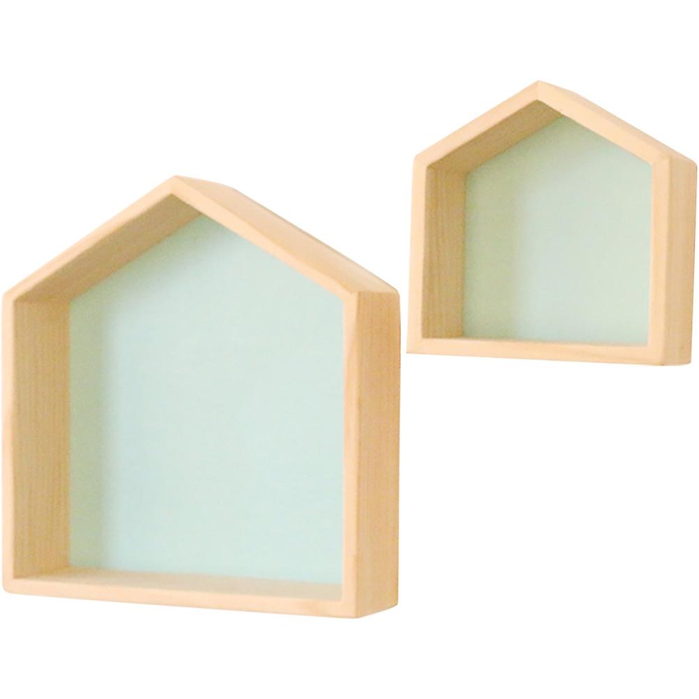 Floating Storage Shelves House Shape Floating Shelves Simple Classic For Hallway Green Solid Wood 2Pack