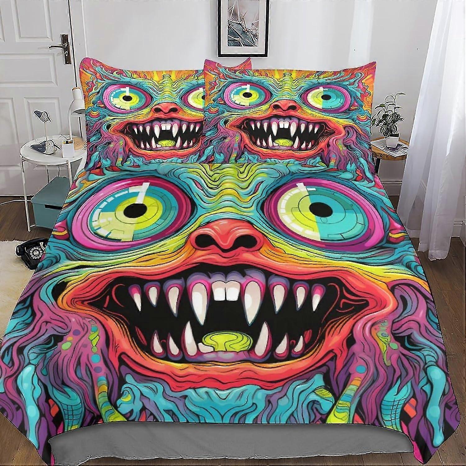 Psychedelic Art Duvet Cover Set with 3D Printing, 3-Piece Soft Microfiber Bedding Set for Teens and Adults