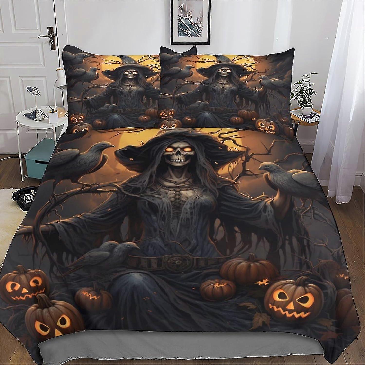 Conjunto de edredom com efeito de bruxa de Halloween 3D para crianças e adultos com fronhas