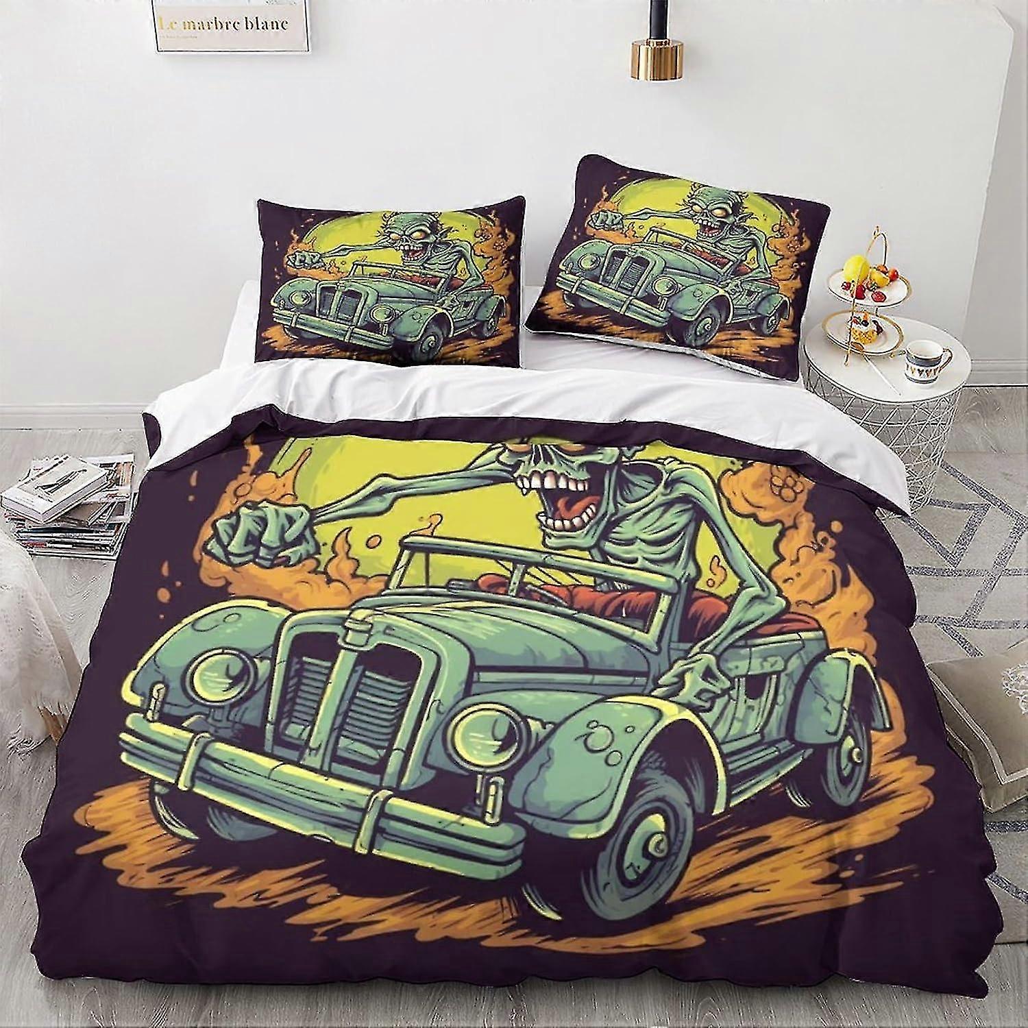 3D Printed Monsters Bedding Set for Teens Cartoon Pattern Duvet Cover Set with Pillowcases Microfiber Quilt Cover with Zipper Closure