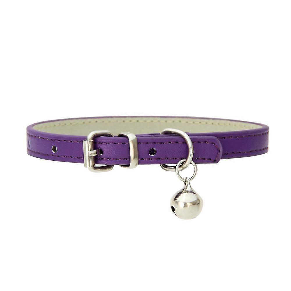 Pet Collar for Cats and Small to Medium Dogs, Adjustable PU Leather with Bell, Purple, 1.0x25cm