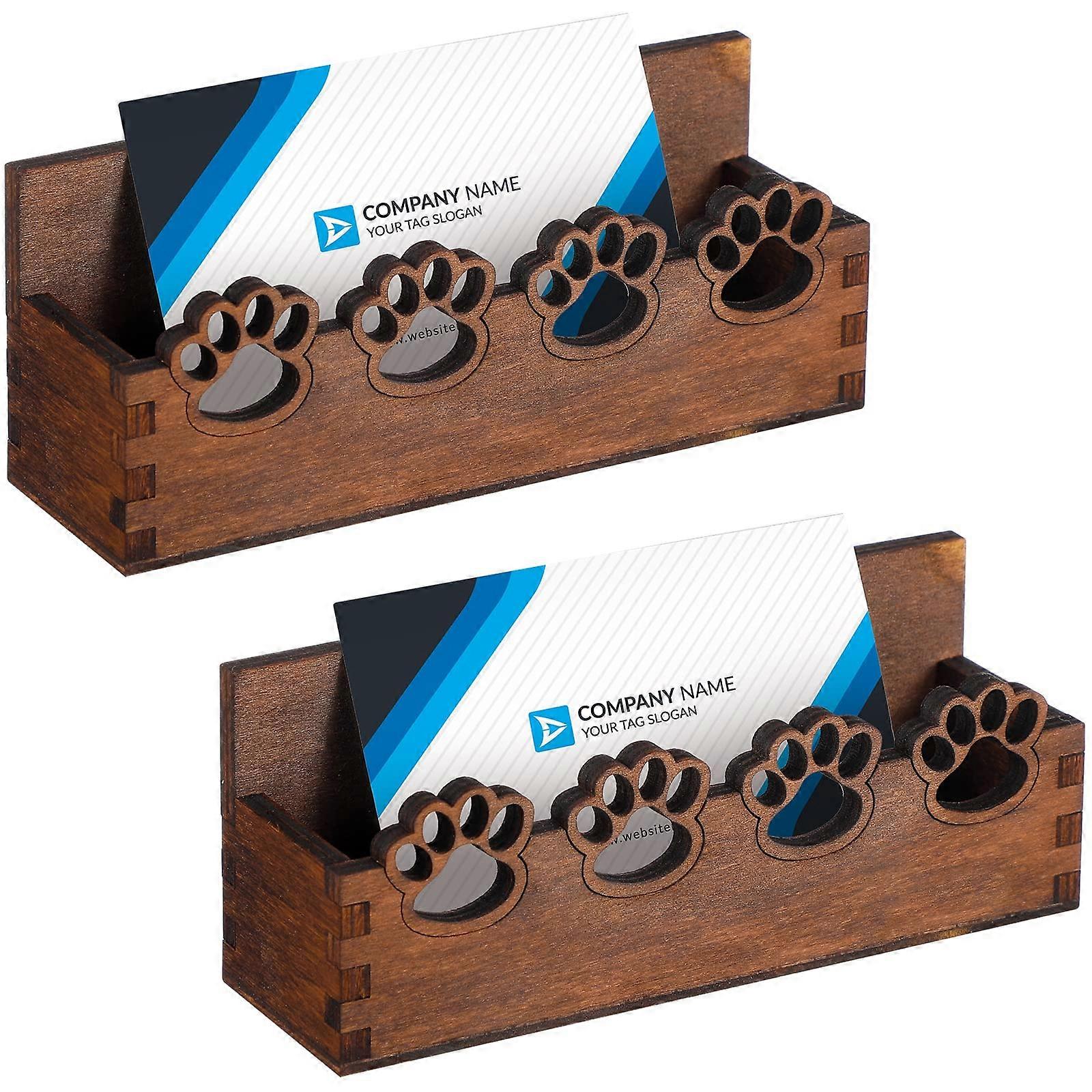 Wooden Business Card Stand for Office, Counter Organiser Paw