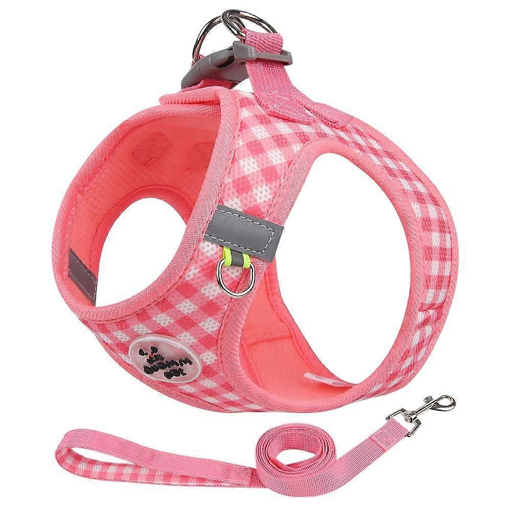 Comfortable dog harness with leash, breathable, reflective, metal buckle, polyester (LPink)