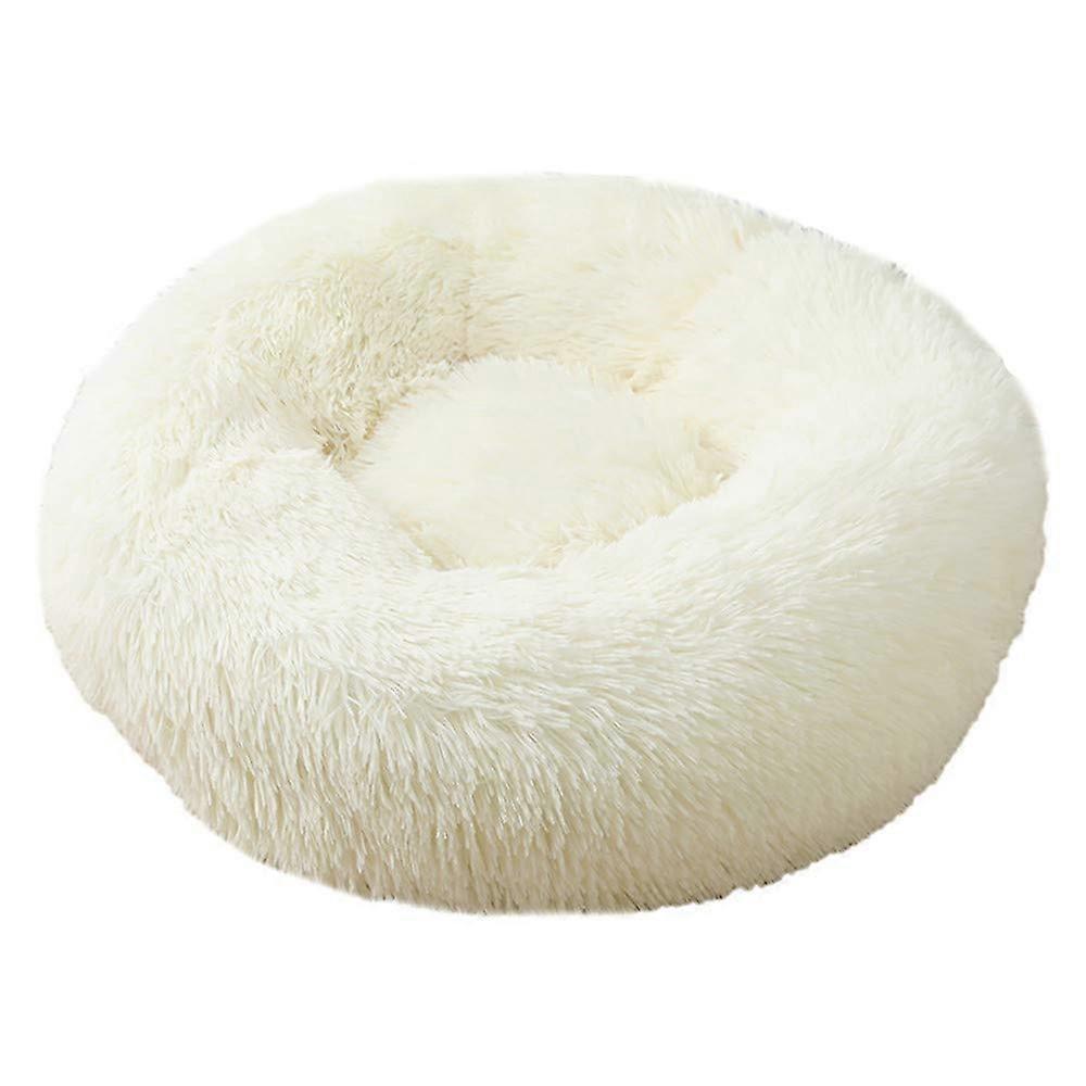 Dog Bed, Round Dog Cushion, Plush Soft Dog Sofa, NonSlip, Base Cat Bed, Doughnut, Choice of Sizes and Colours (White, 40 cm) 40cm White