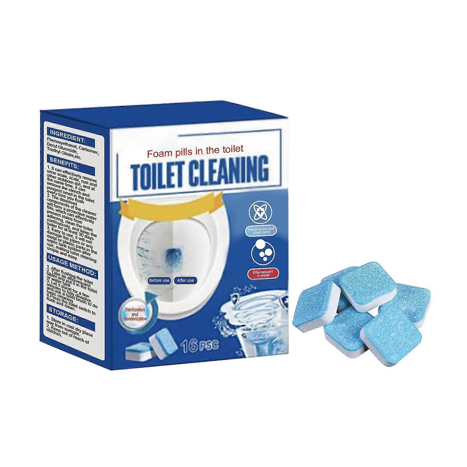 Toilet Effervescent Tablets, Cleans, Decontaminates, Pack of 16 (Blue)
