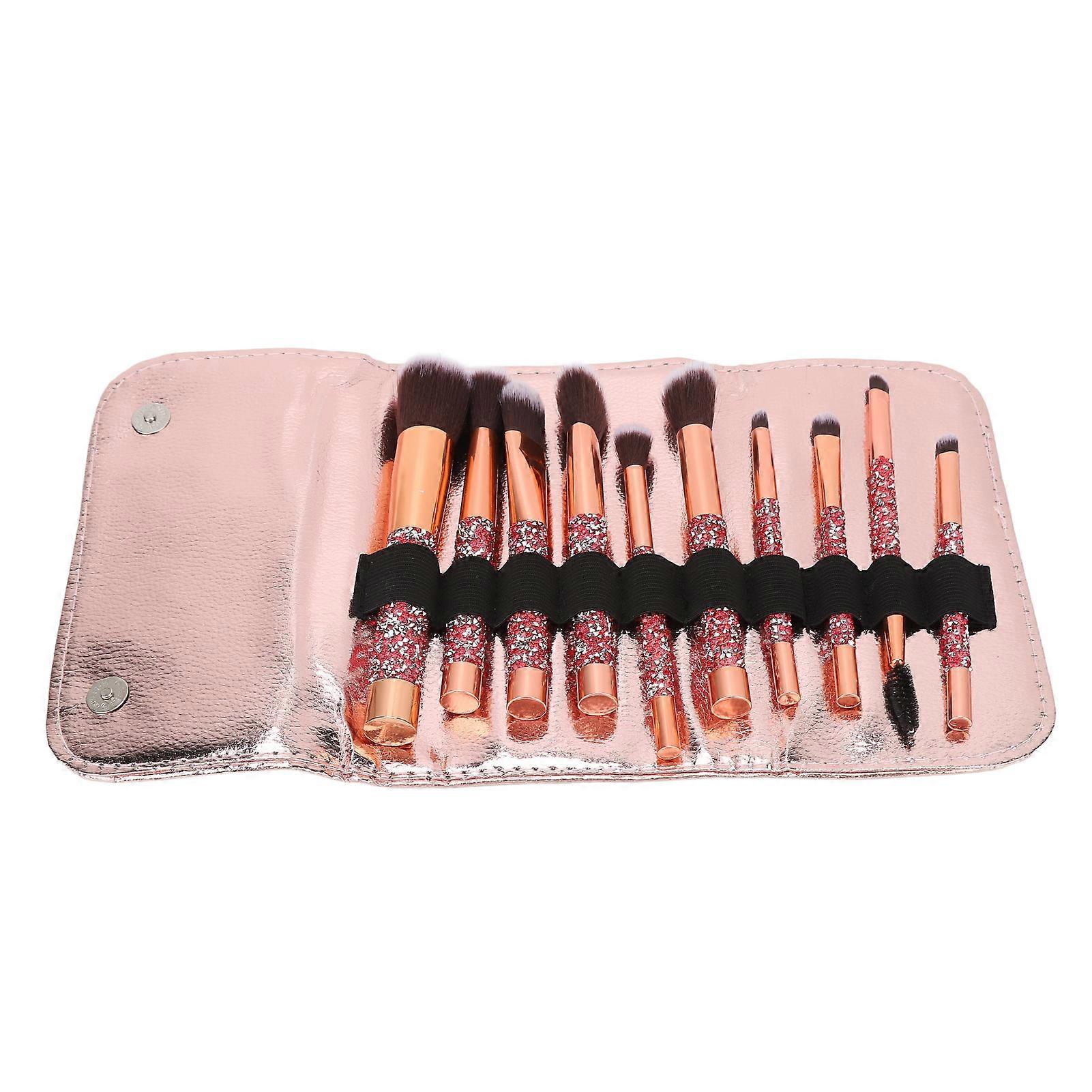 10pcs Makeup Brushes Set Soft Bristles Portable Cosmetics Tool Kits for Powder Eye Shadow Blush Eyebrow with Storage Bag