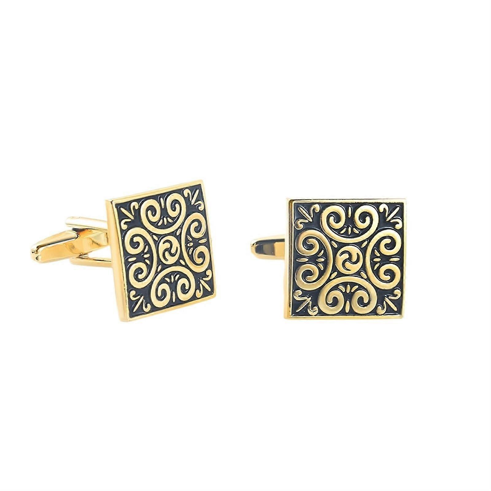 Cufflinks for men, cufflinks for suits, golden metal square cufflinks with Roman pattern