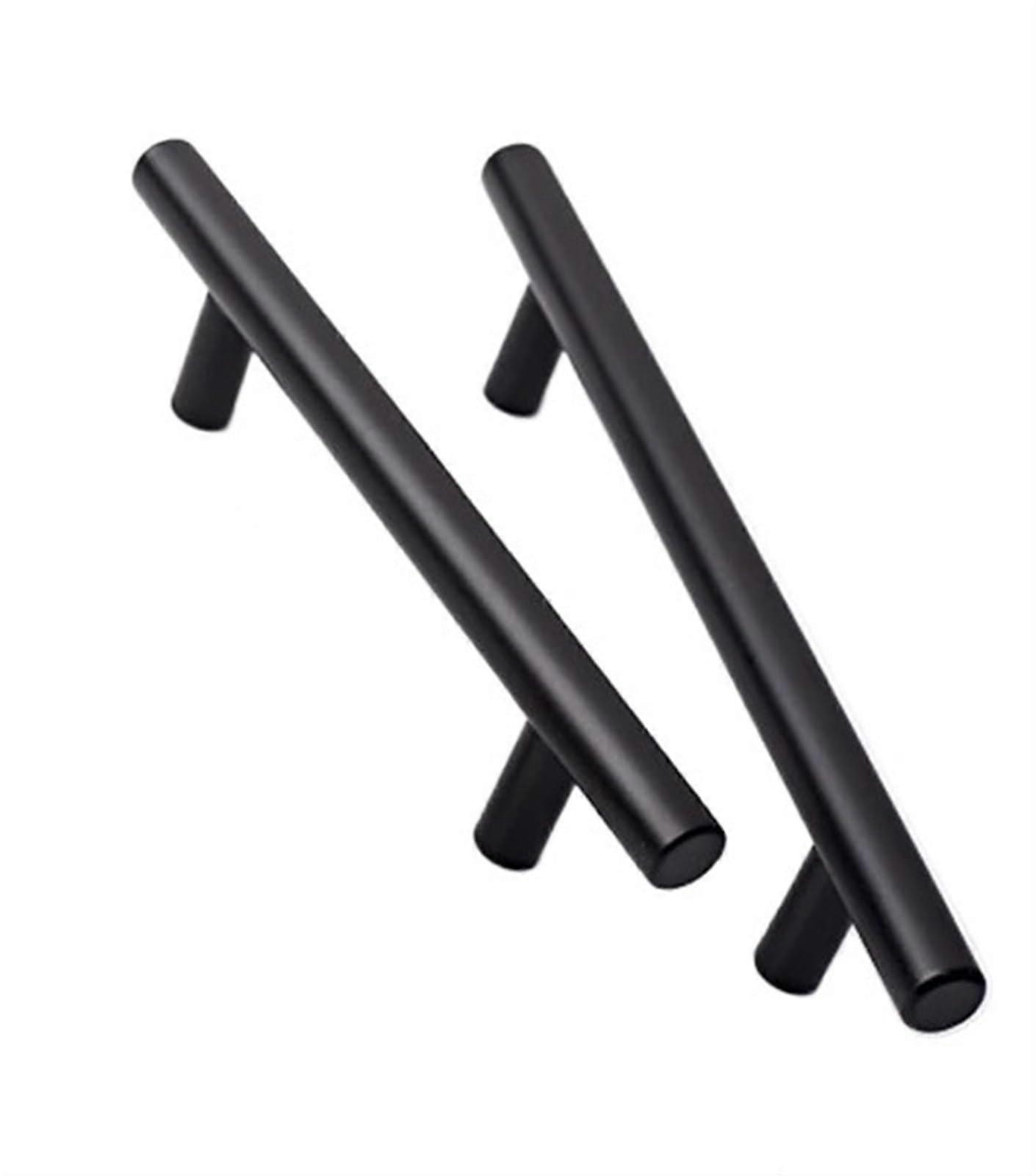 Door Knob 192 mm Black Stainless Steel T-Bar Handle for Wardrobe, Kitchen, and Cupboard - Button Press Design