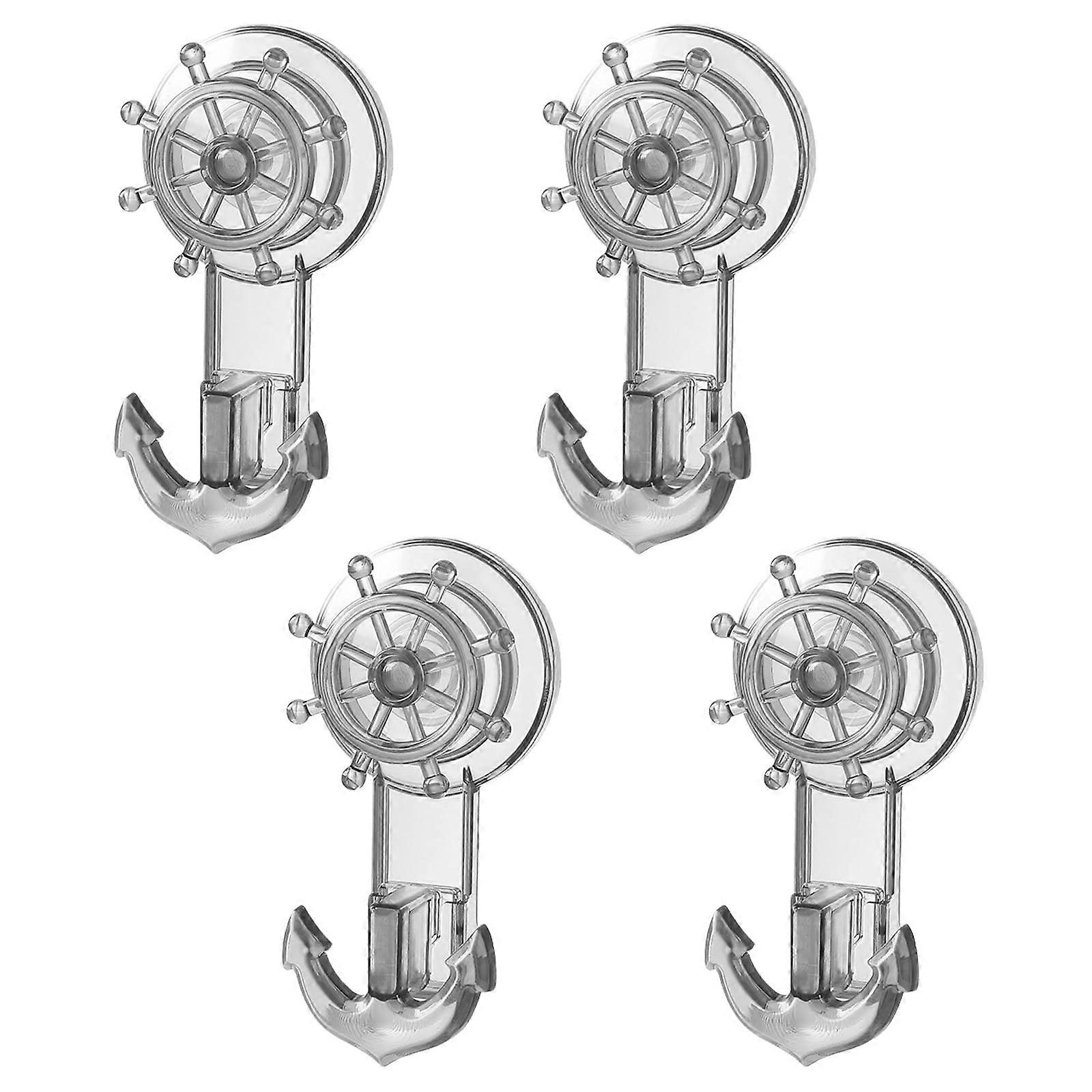 Suction Cup Hooks Set of 4, No Drilling Wall and Towel Hooks for Bathroom Kitchen Windows, Transparent Grey