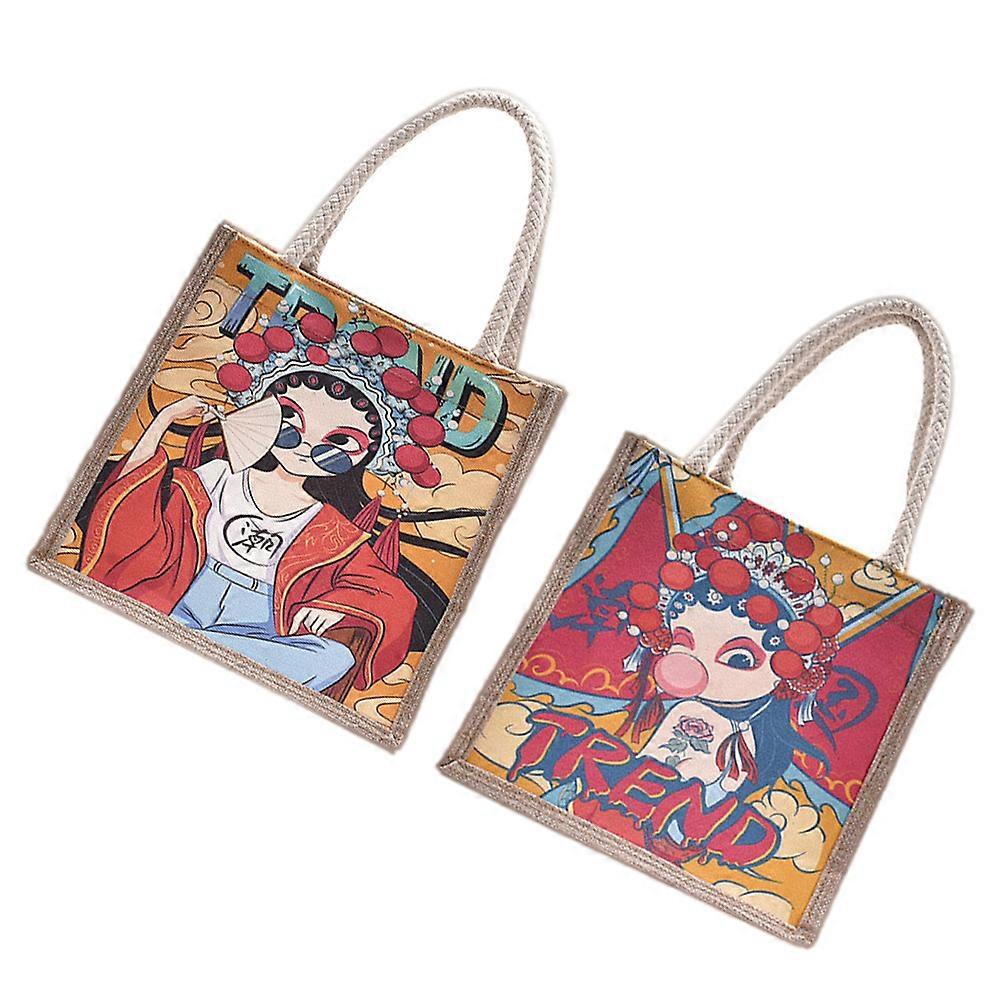 Here's a refined and professional product description based on your input:
**2pcs Chinese Style Canvas Tote Bags for Women – Stylish Handbags
