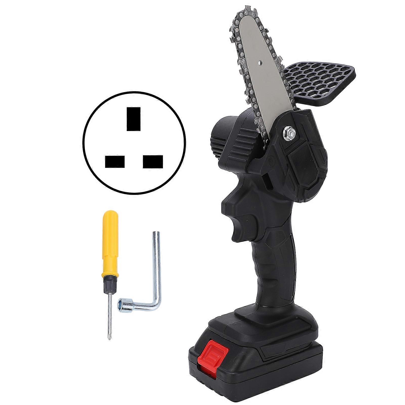 Mini Hand Saw 4in Portable Electronic 1‑Handed Trimming Tool Chainsaw with Brush AC100‑240VBlack UK Plug