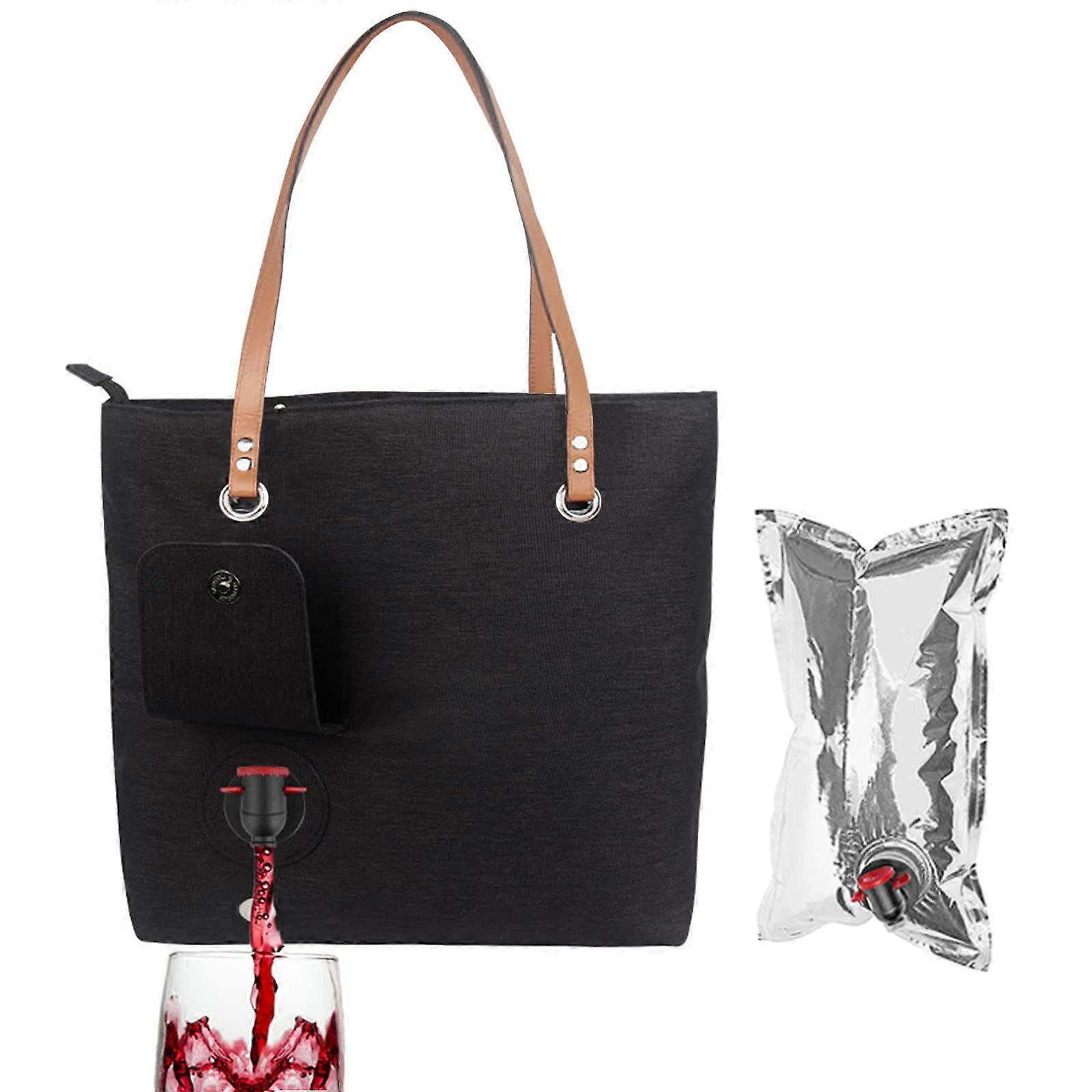 Wine Purse With Hidden Spout And Hidden Insulated Compartment, Beach Wine Bag, Black, Wine Bubble