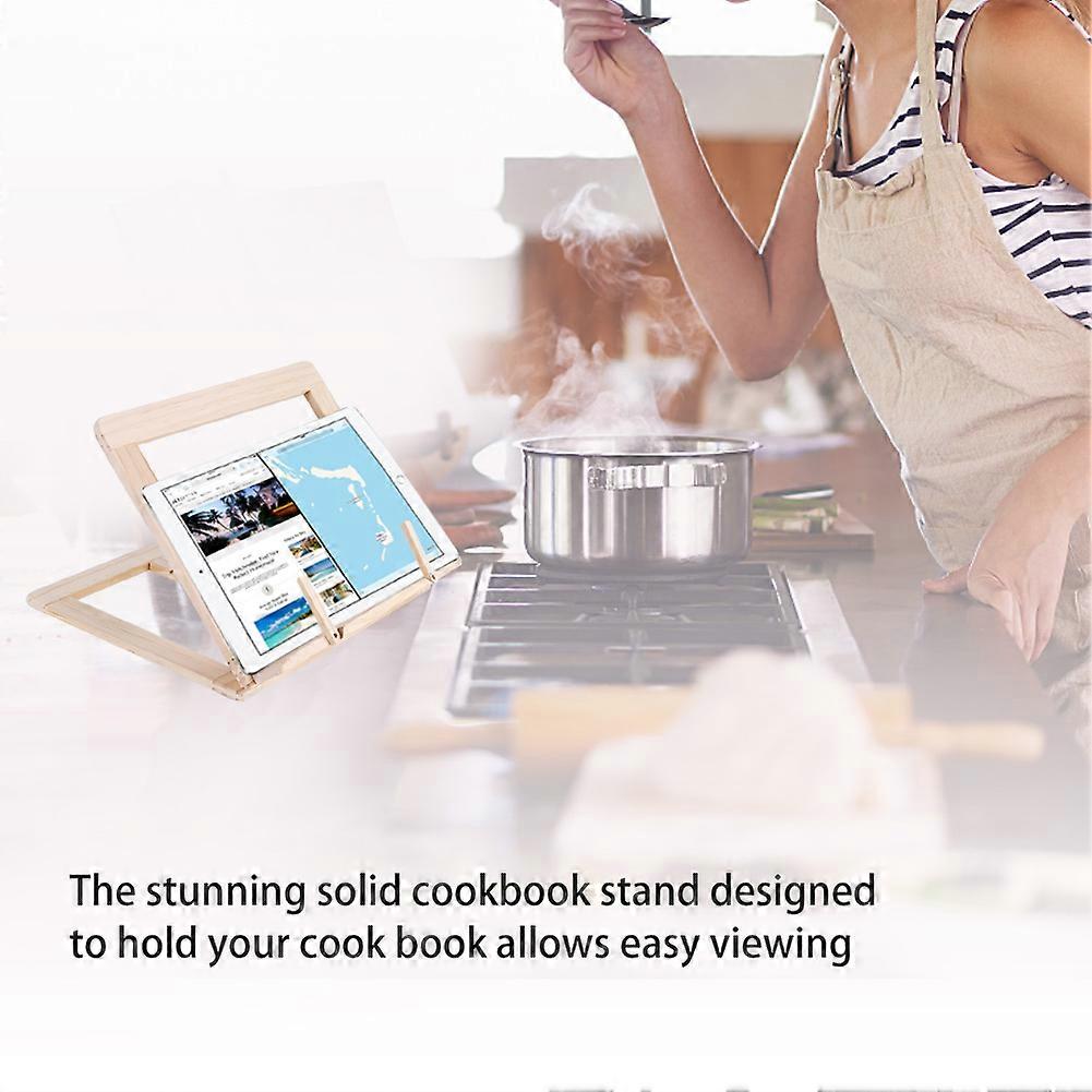 Multi Functional Wooden Book Reading Rack Kitchen Cookbook Stand Holder