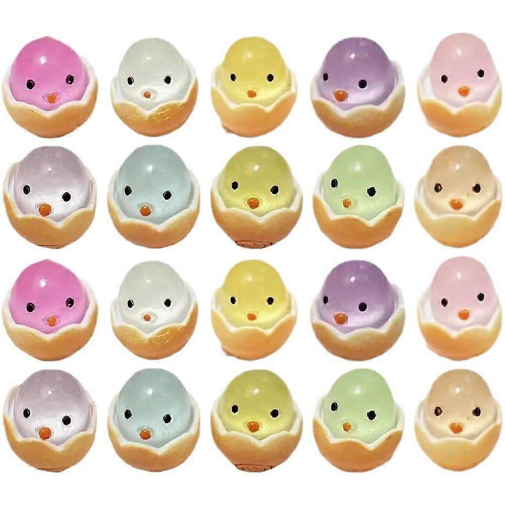 20 Mini Chicken Egg Shells, Miniature Resin Chick Figurines, Glow in the Dark Bird Ornaments for Home Office Decor
