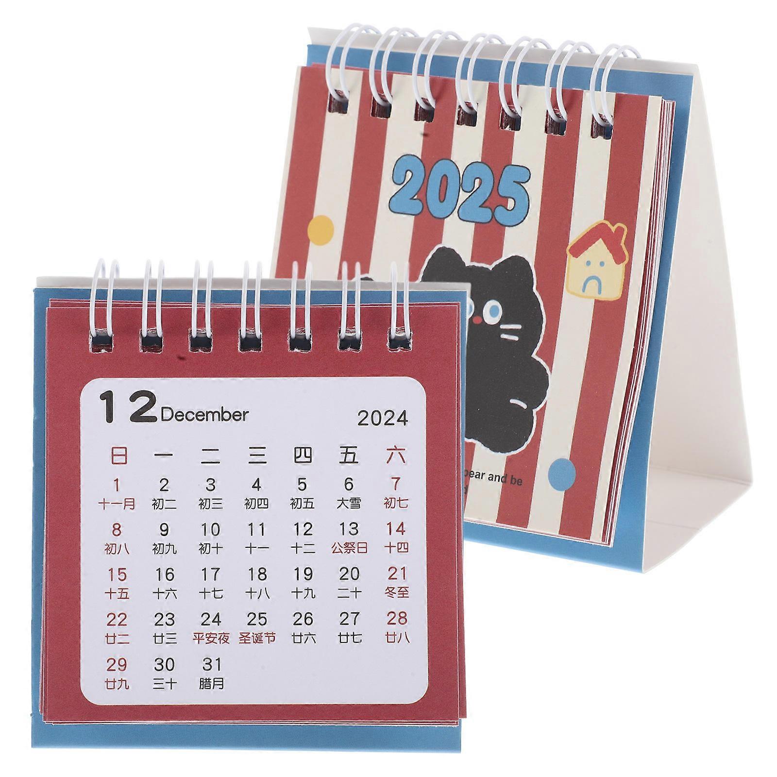 Monthly Desk Calendar Cute Cat Pattern for Desk 2Pcs 2025 Standing Flip Calendar