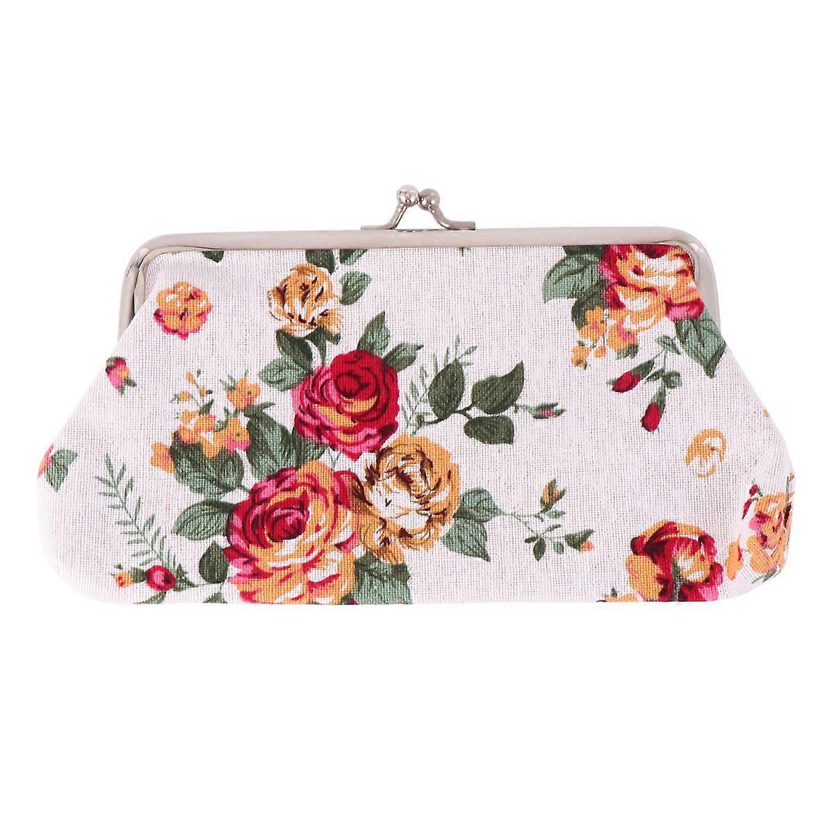 Durable Canvas Vintage Wallet Women Clutch Purse With Clasp Closure And Organizing Function 18x9.5cm White 1Pack