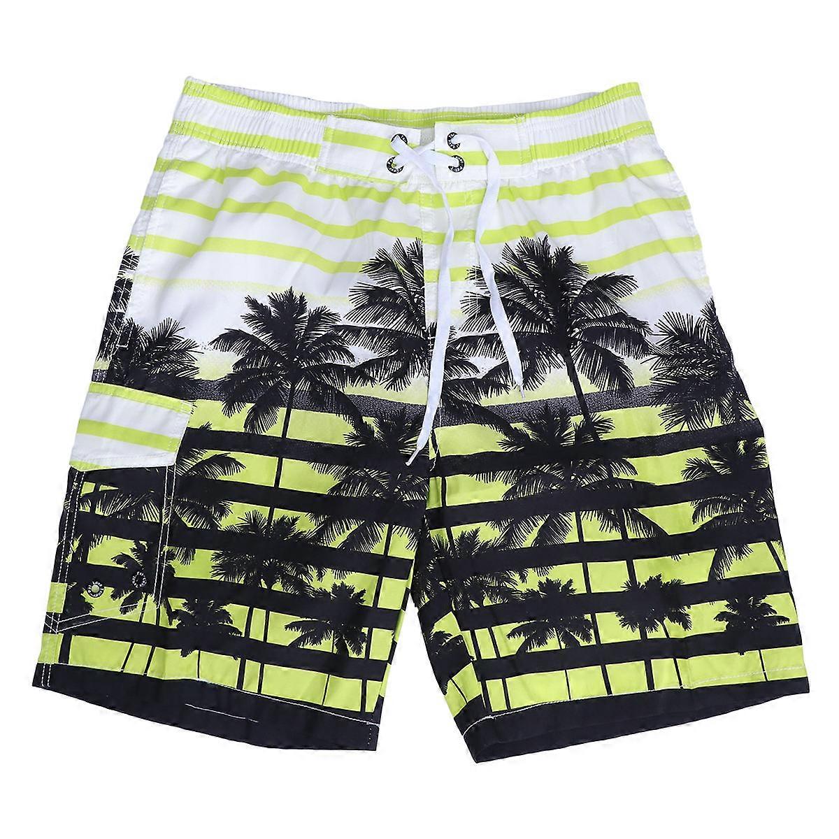 Men Swimsuits Trunks Palm Tree Pattern Comfortable Elastic Waistband 5XL Yellow 1Set
