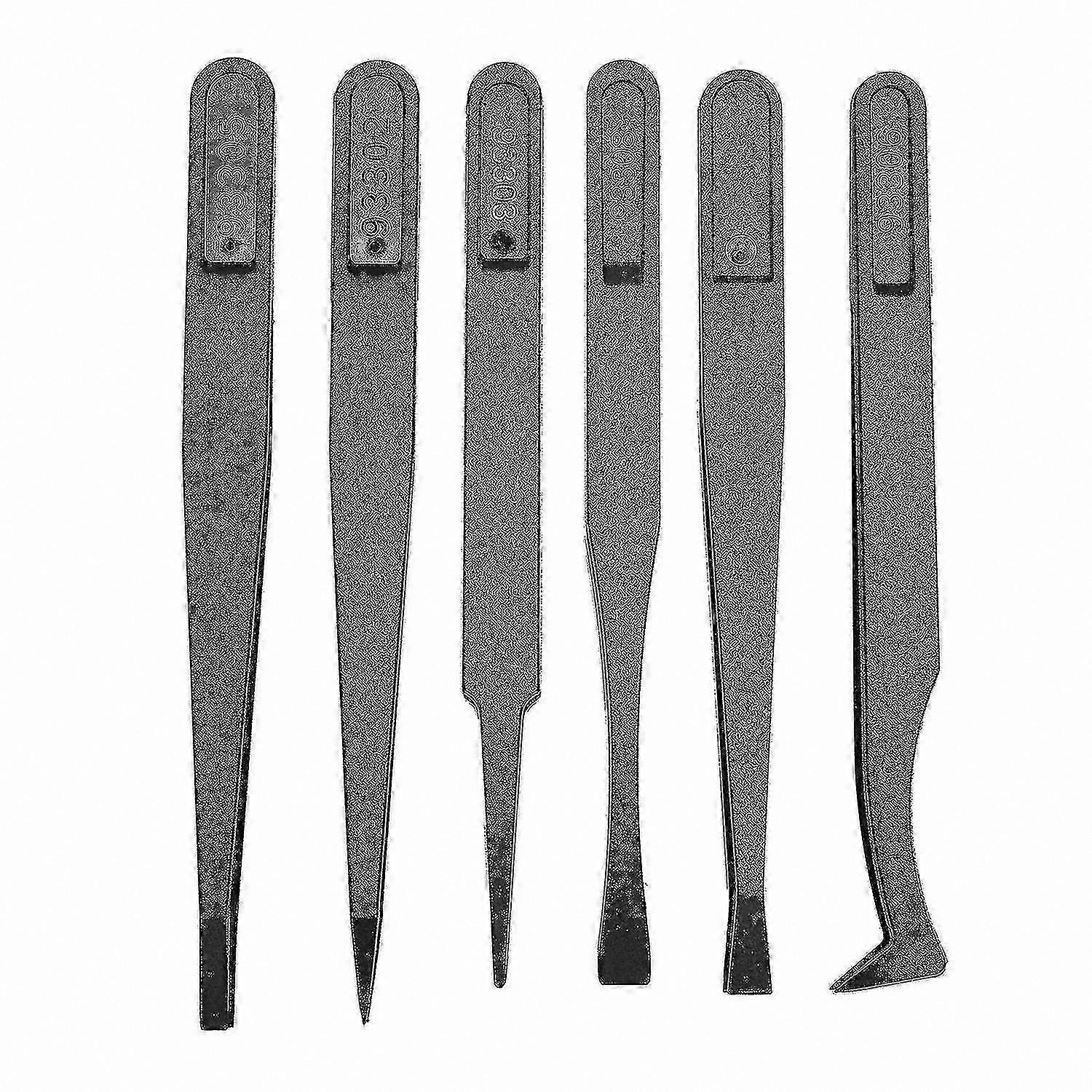 6-Piece Anti-Static Plastic Tweezer Set, Precision Tools for Electronics, Sizes 1/2/3/5/6/8, Black