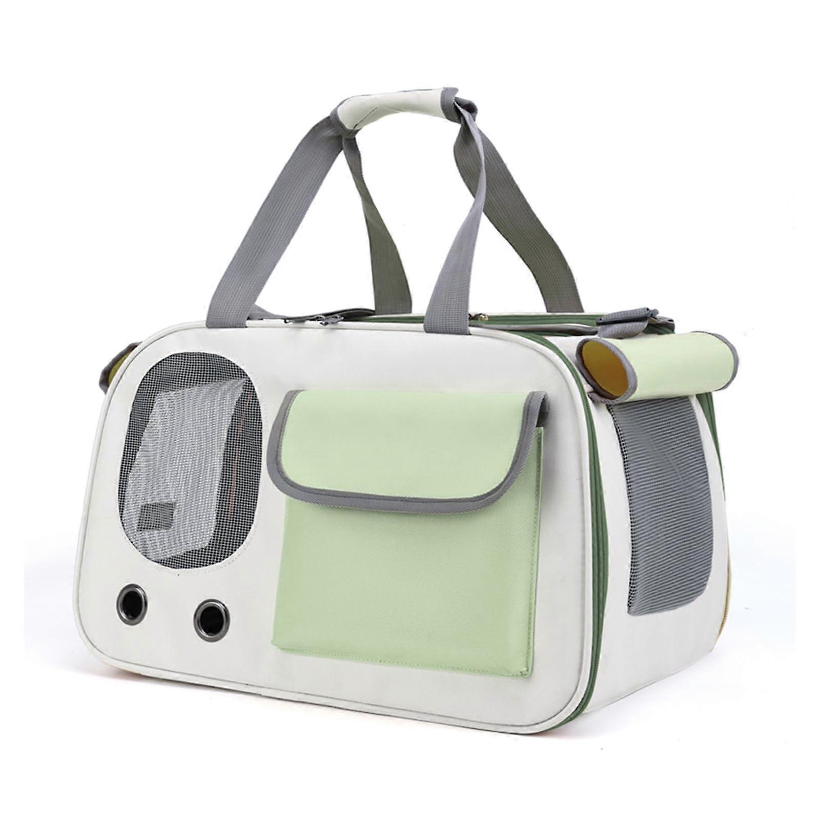 Cat Dog Carrier Foldable Lightweight Airplane Approved with Breathable Mesh (Green)