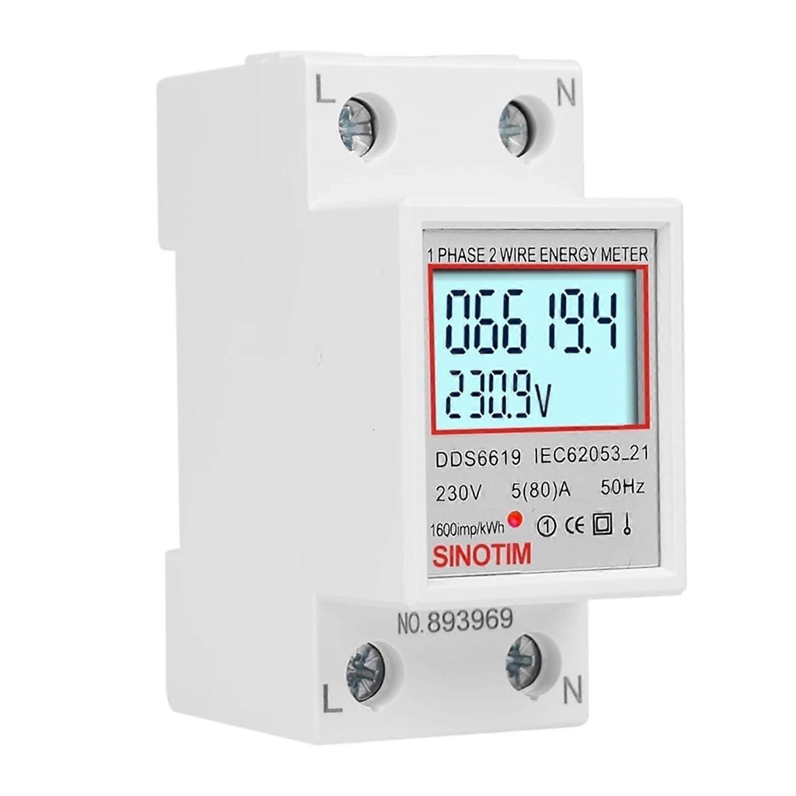 15 PCS 220V 230V DIN Rail Single Phase Energy Meter Voltage Current Power LCD Display 50 60Hz Digital Power Consumption Monitor (No Backlight 2pcs)