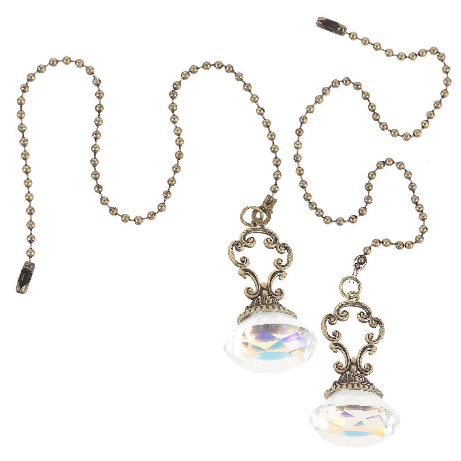 Beaded Fan Pull Chain with Crystal and Golden Color for Hanging Use Adjustable Length 2 Pieces