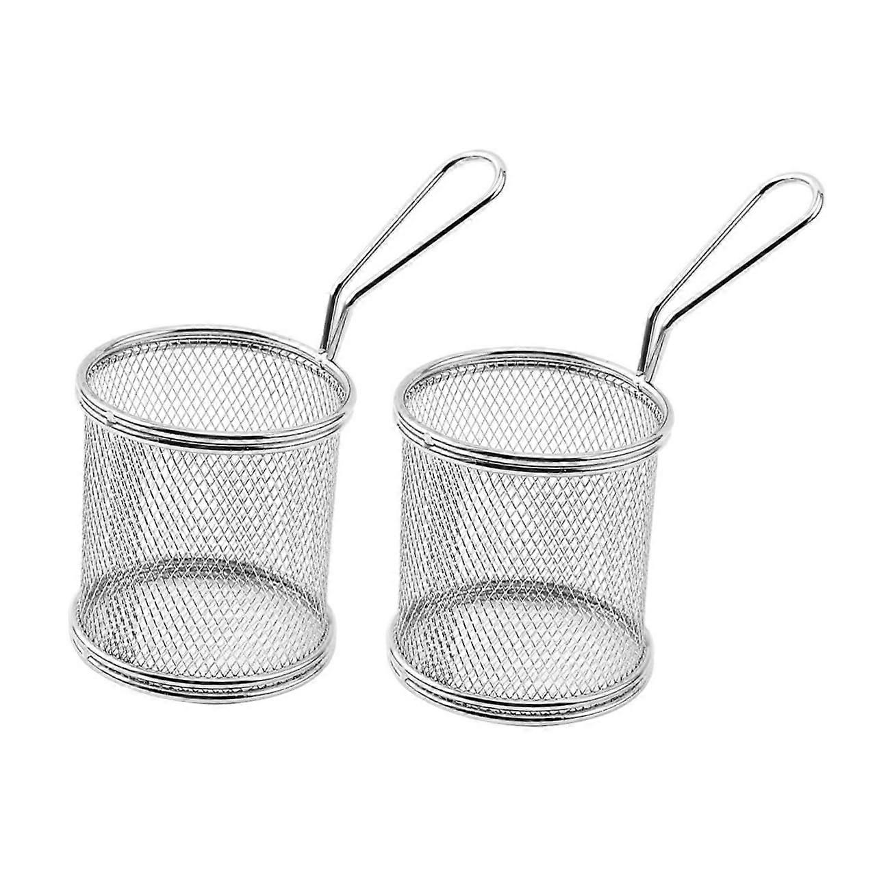 Frying Basket Metal Round Wire 2-Piece Set Sturdy Kitchen Fryer Baskets for Deep Frying and Cooking