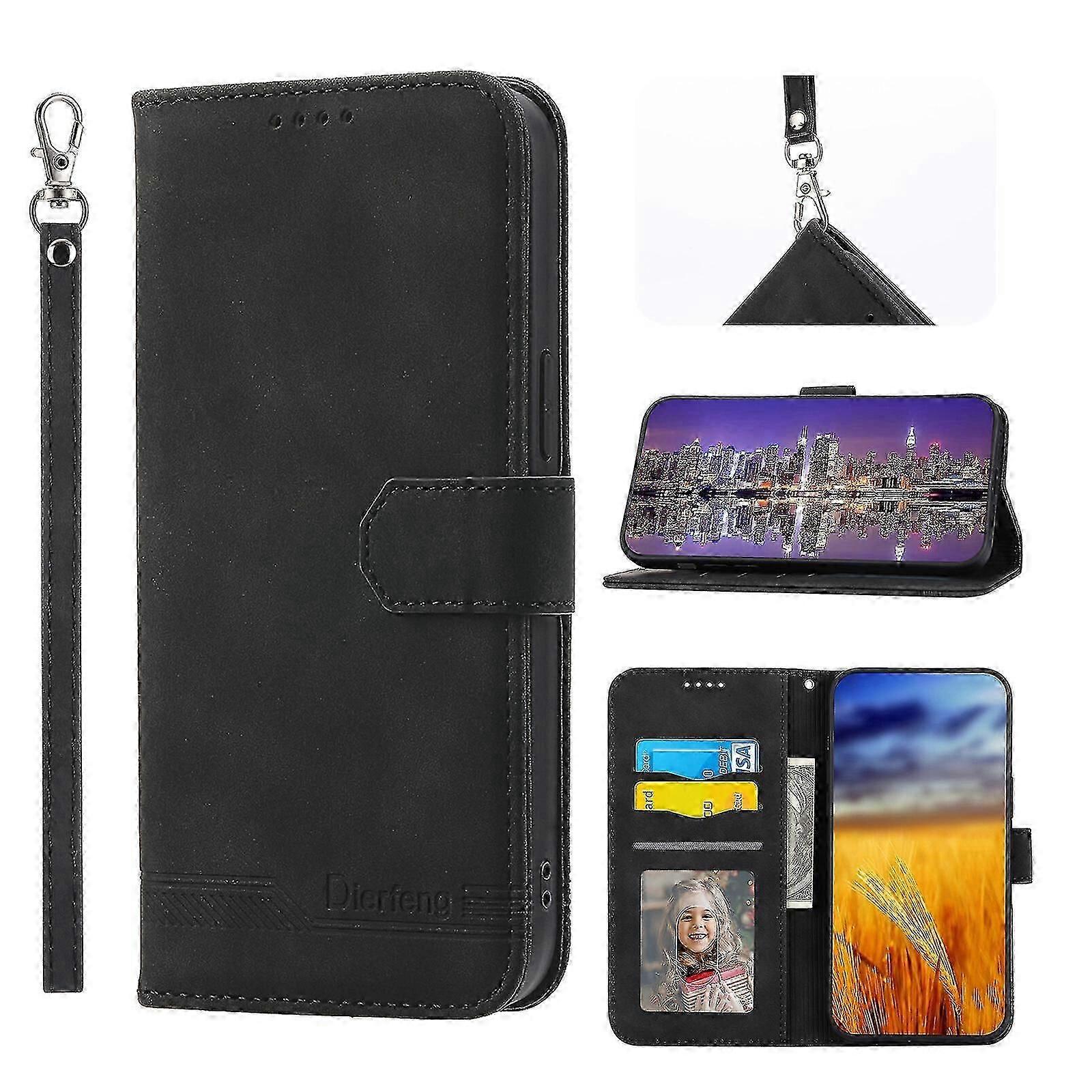 For iPhone 12 Case, Leather Wallet Flip Case With Strap
