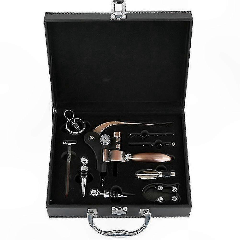 Leather Box Wine Opener Set with Rabbit Corkscrew and Pourer