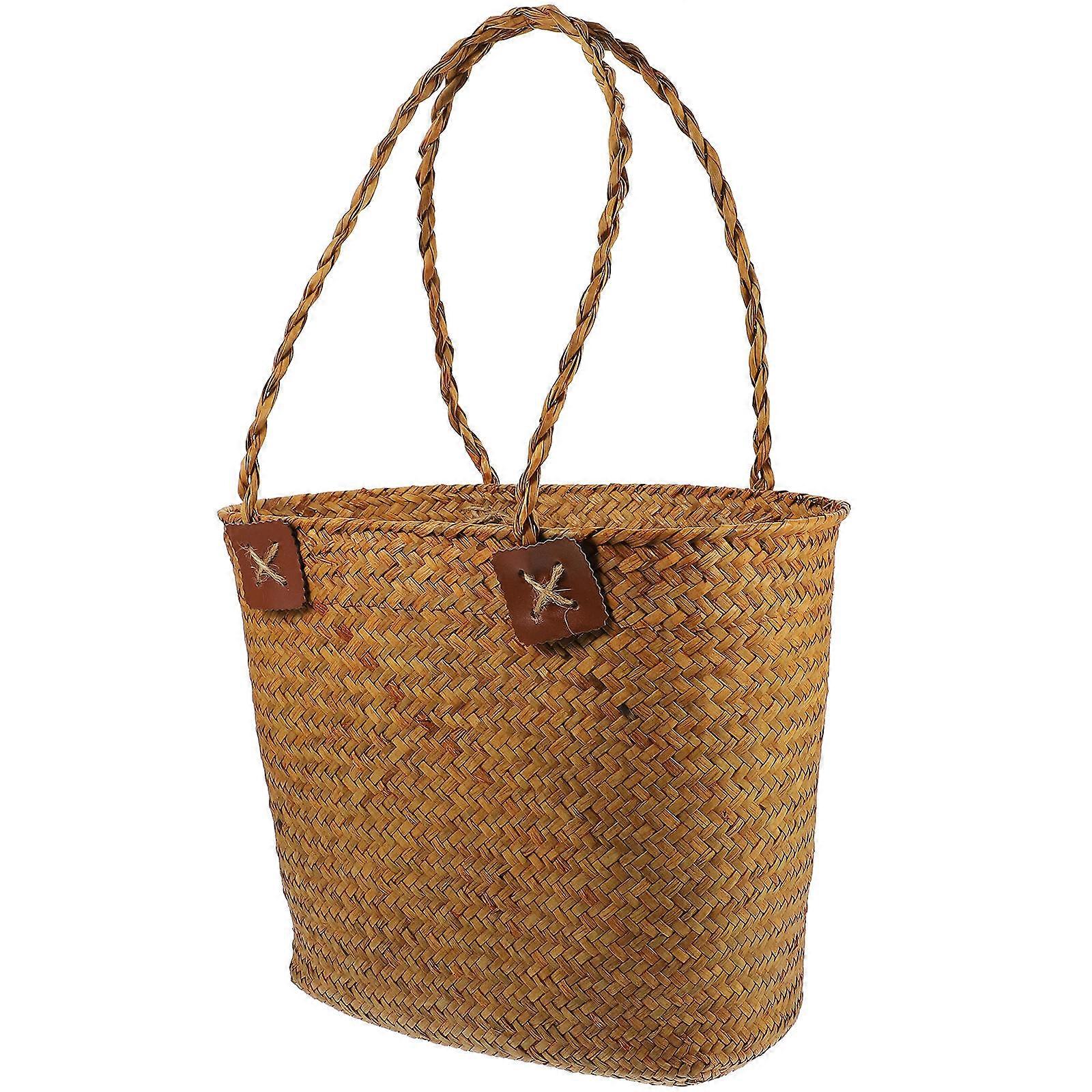 Mehrzweck-Geflechtkorb Handheld Picknickkorb Ideal für die Obstlagerung und Spielzeugorganisation mit rustikaler Ästhetik im Kaffee 1Pack