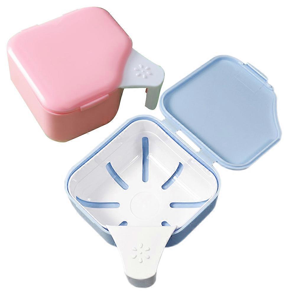 Denture Bath Box Retainer Case For Girls And Travelers In Assorted Color For Office Use 2Pcs
