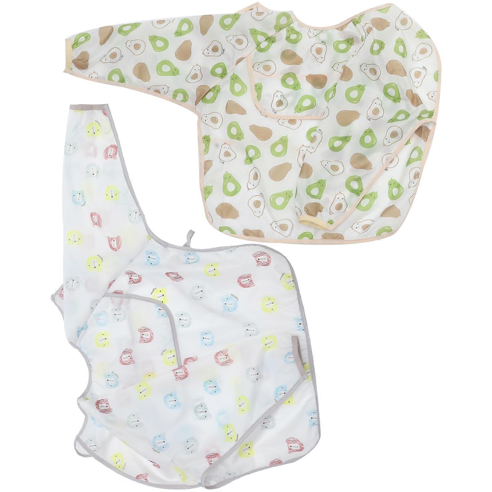 2 Pcs Long Sleeve Feeding Bibs, Full Coverage for Eating & Painting, Easy Clean, Fun Design for Boys and Girls