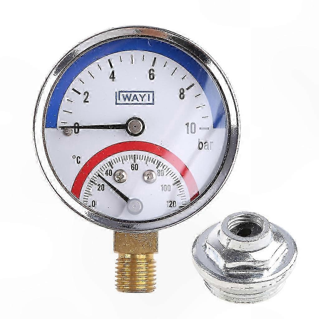 Dual Function Pressure and Temperature Meter for Gas and Water Systems, 0-10 Bar, 0-120 C Range