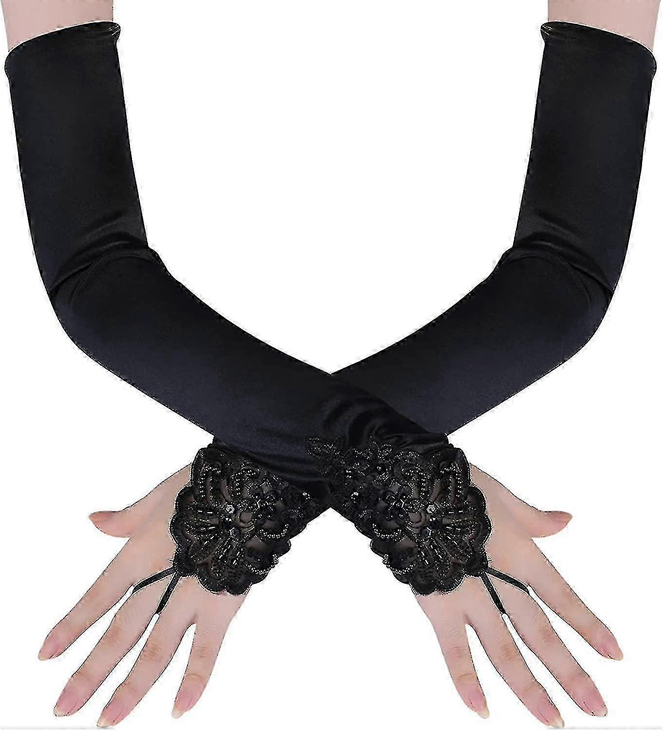 hanker Opera Party 20er Jahre Satin Handschuhe Dehnbar Erwachsene Größe Ellbogenlänge