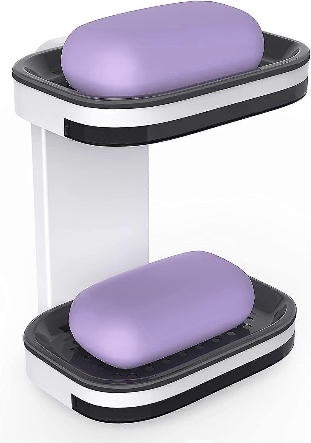 Adhesive Soap Dish - No-Drill Double Layer Sponge Holder (Black, 1pc)