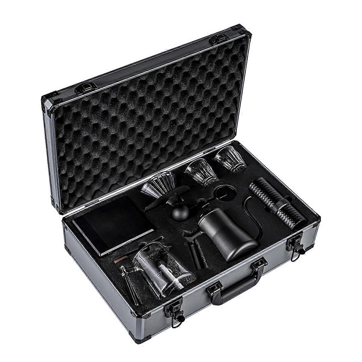 Pour over Coffee Maker Set W/Coffee Pot Coffee Scale Dripping Cup Bean Grinder Outdoor Portable Metal Box Camping Gift B