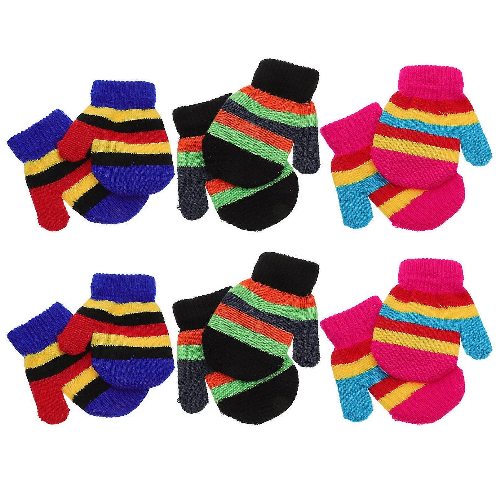 Hand Protector Children Knitted Gloves Winter Outdoor Activities Assorted Color Acrylic Yarn Warmth Prevention 6pairs