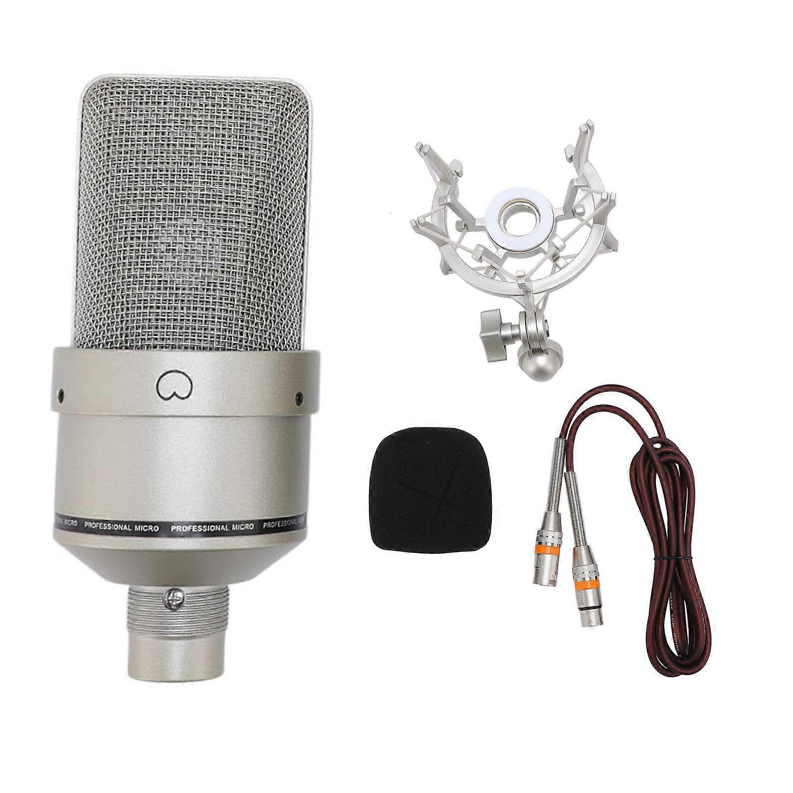 Studio Condenser 26mm Diaphragm Microphone with Shock Mount XLR Cable Windscreen for Recording Podcasting