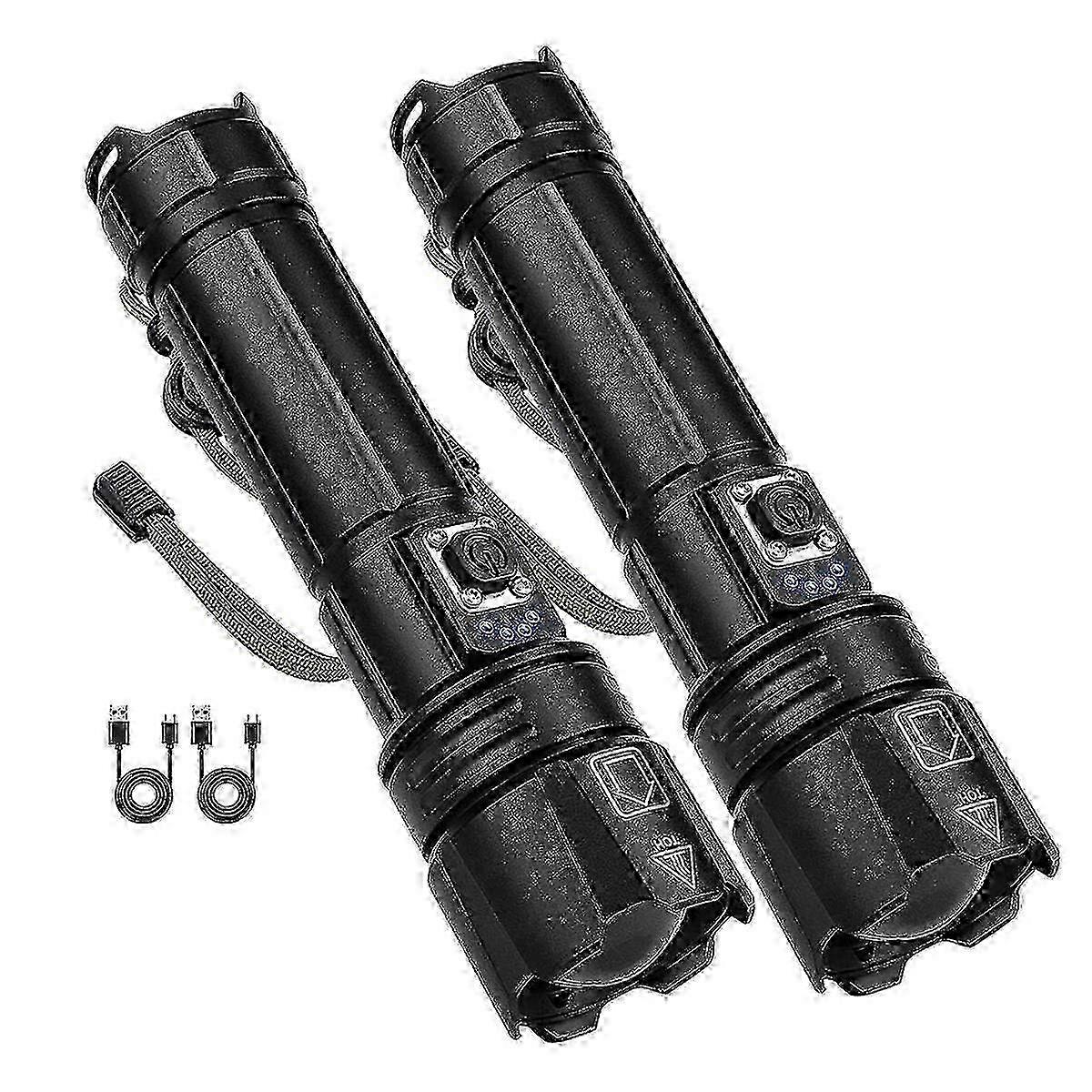 2025 2er-Pack XHP70 LED Wiederaufladbare Taschenlampen - Super helle wasserdichte 5-Modus-Taschenlampe mit Telefonaufladung Function_MM2