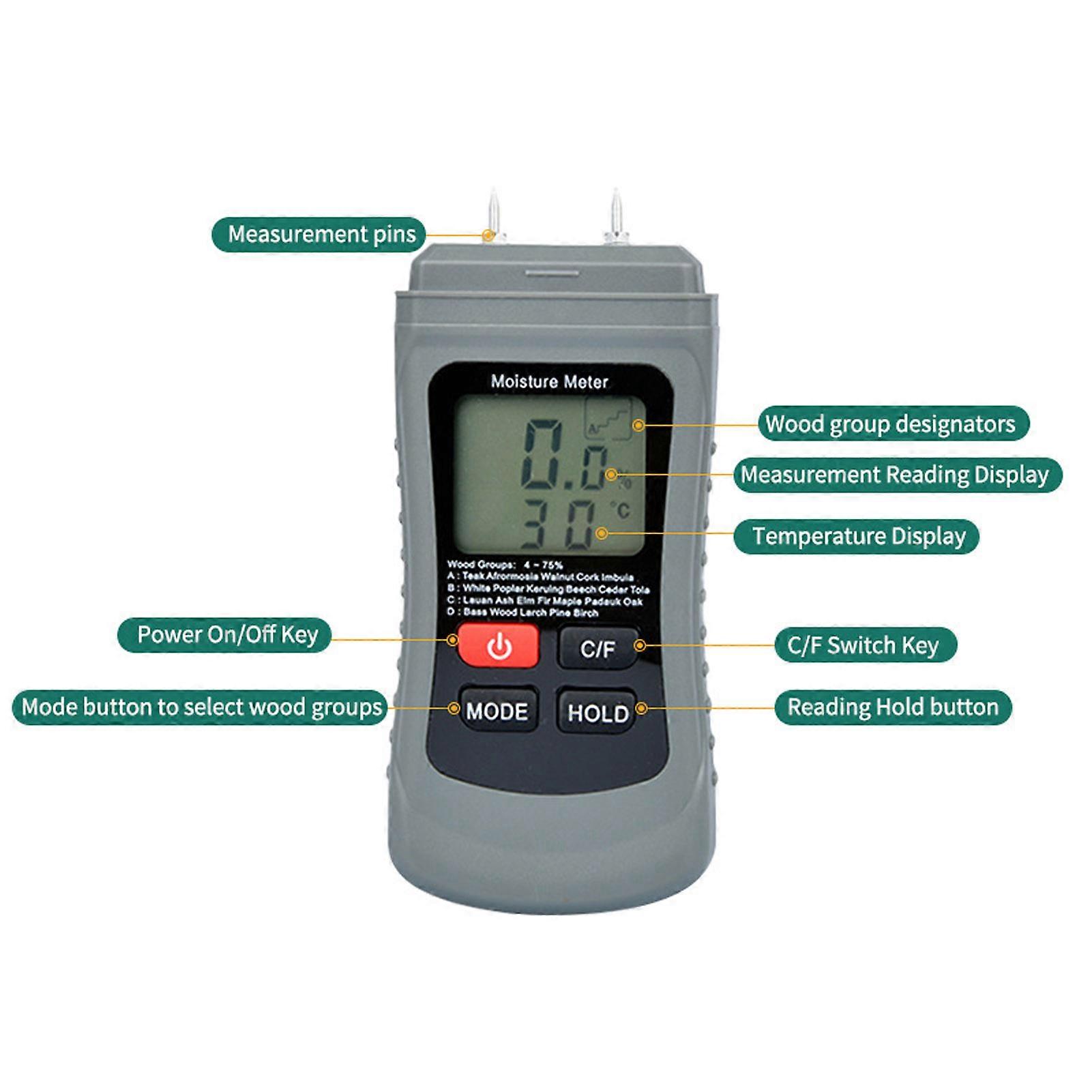 Pin Type Wood Moisture Meter ABS, 2 Modes, 4~75% Range, 140g