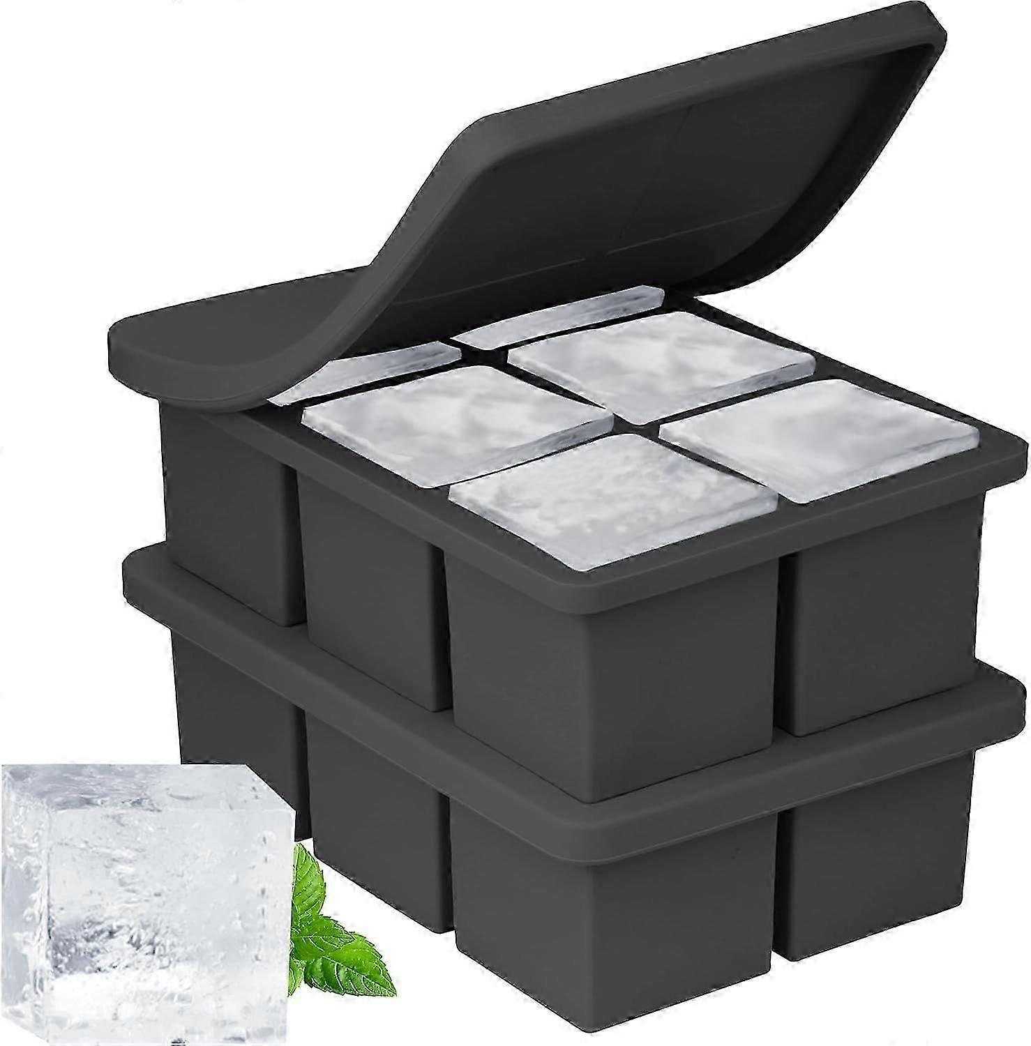 Large Ice Cube Tray - 2 Pcs Silicone Ice Cube Trays for Whiskey - Huge Ice Cube Maker for Cocktails - 2-Inch Big Square Ice Trays for Freezing - Huge