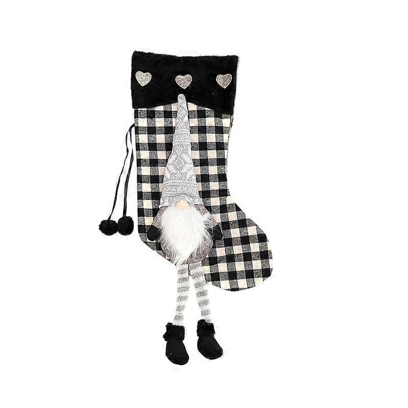 Hanging Leg Grid Christmas Stockings, Heart Elements with Two Color Options, Qiaoding, Bedside Decorative Stockings