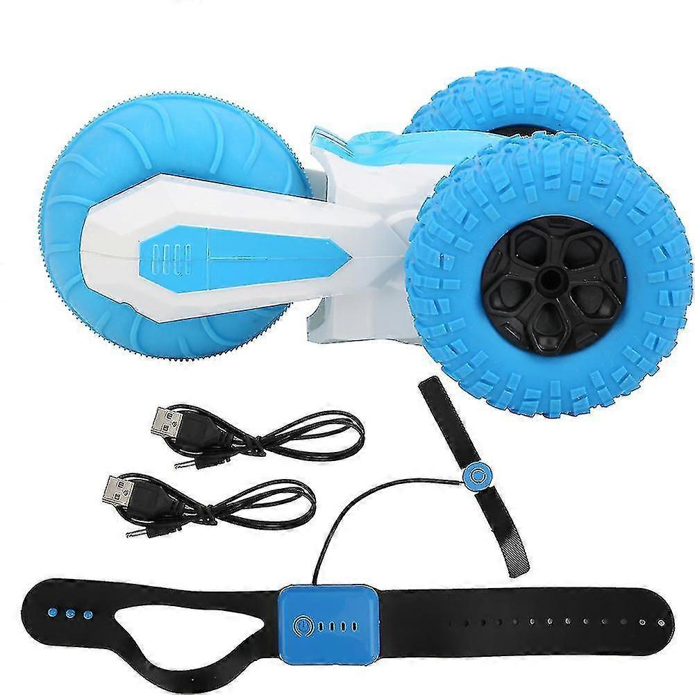 T11b 2.4g Stunt Car Toy 3-wheels Rotating Remote Control Electric Children Car Toyblue